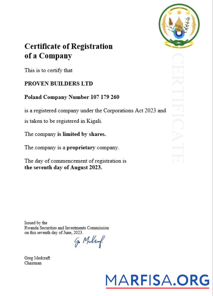 Realistic Rwanda business registration certificate Word and PDF template